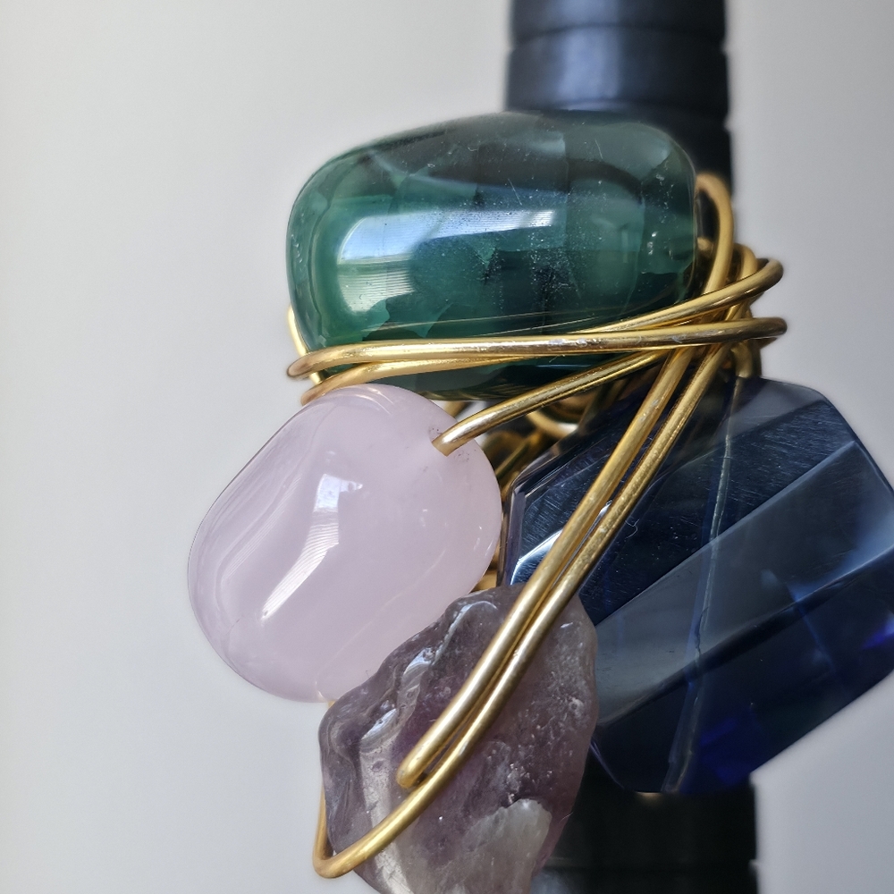 Gold Wire Multi-Stone Statement Ring Amethuyst Ro… - image 6